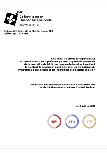 Avis relatif au projet de règlement sur l’introduction d’un supplément aux revenus de travail à l’assistance sociale